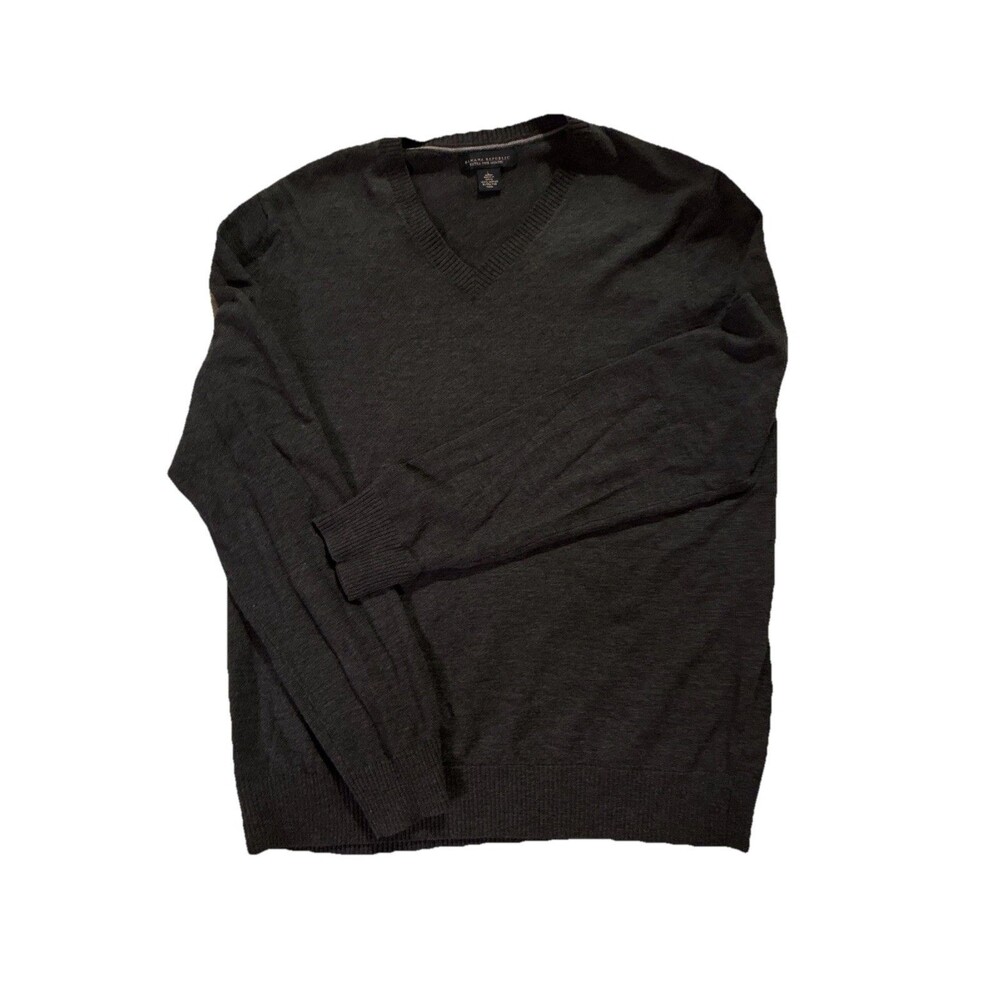 Banana Republic Men's V-Neck Sweater 100% Extra Fine Merino Wool Gray Large